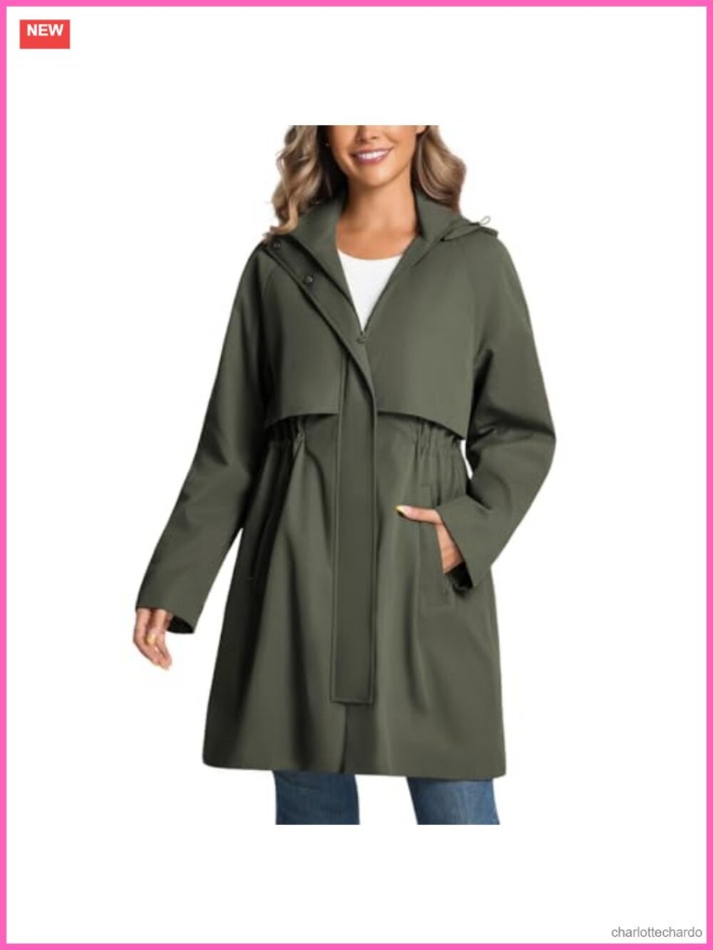 Water Resistant Trench Raincoat Detachable Hood Windproof Outdoor